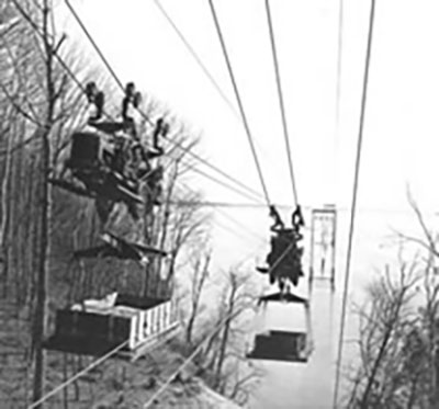 The aerial tramway and De Long Pier were tested at Fort Eustis and in France during the early 1950s. (Photo Credit U.S. Army)