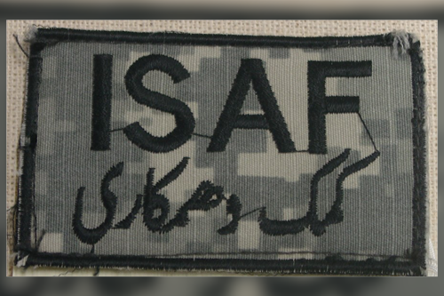 This International Security Assistance Force (ISAF) patch in Army Combat Uniform camouflage pattern was worn by then LTC Joseph Corleto while assigned to the   53rd Movement Control Battalion in support of the  101st Airborne Division in Afghanistan.  It is now part of the artifact collection of the U.S. Army Transportation Museum.