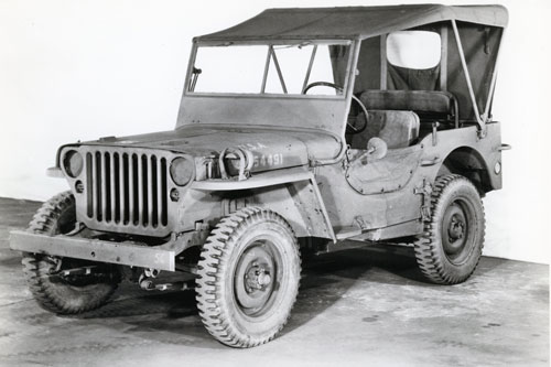 View of the Willys version of the jeep taken at the Engineering Standards Vehicle Laboratory in Detroit, MI.  Part of the research collection of the U.S. Army Transportation Museum..