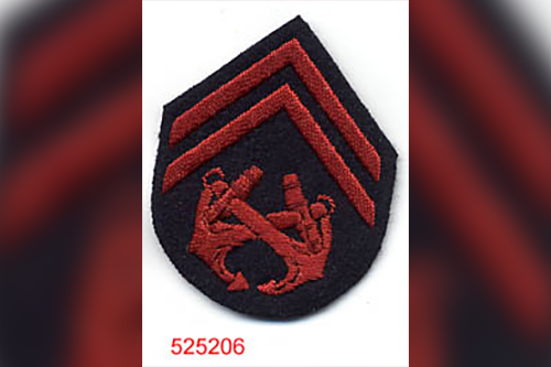 Boatswain Mate Chevrons used by the Army Transport Service during World War II.  Part of the collection of the U.S. Army Transportation Museum.