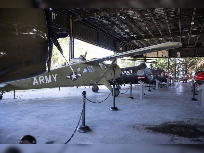 A view of a few of the fixed wing aircraft in the U.S. Army Transportation Museum Aviation Pavilion.