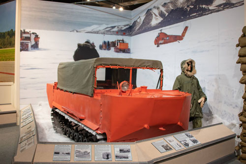 The museums M29C Weasel diorama, which highlights the U.S. Army Transportation Corps worldwide reach from pole to pole.  