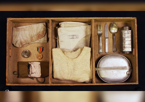 Some of the contents of SGT Mienke’s footlocker from his journey as a member of the 1st trans-continental motor convoy of 1919.  – US Army Transportation Museum Collection