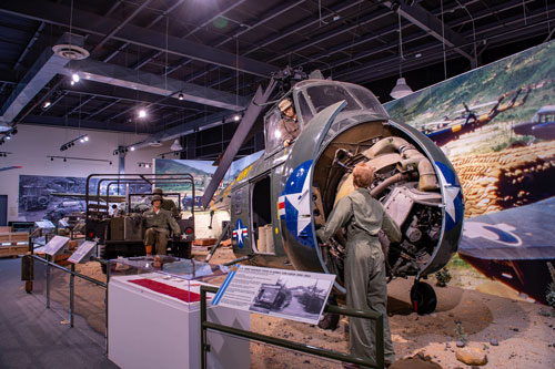 The H-19 Chickasaw diorama depicts a helicopter from the from the 13th Helicopter Company operating in Korea at the U.S. Army Transportation Museum.  