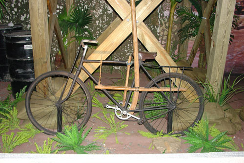 A North Vietnamese Transport Bicycle used on the Ho Chi Minh trail found in the U.S. Army Transportation Museum. The bicycle was captured at LZ Phillips in Cambodia on 30 April 1970. 