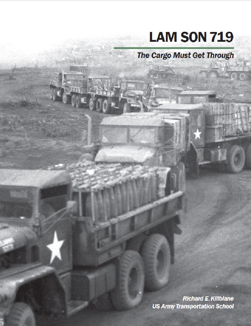 The front cover of the publication showing a truck convoy on a winding road in Vietnam
