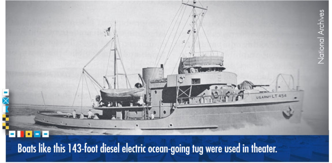 Boats like the 143-foot diesel electric ocean-going tug were used in theater. Photo from the National Archives.