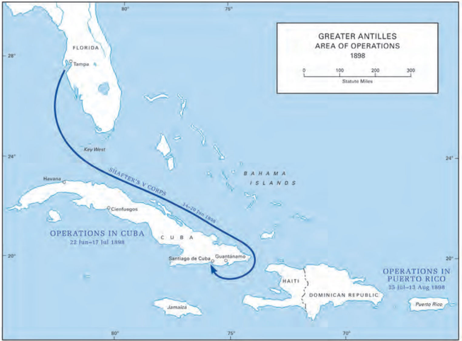 A map of the Greater Antilles Area of Operations 1898. 