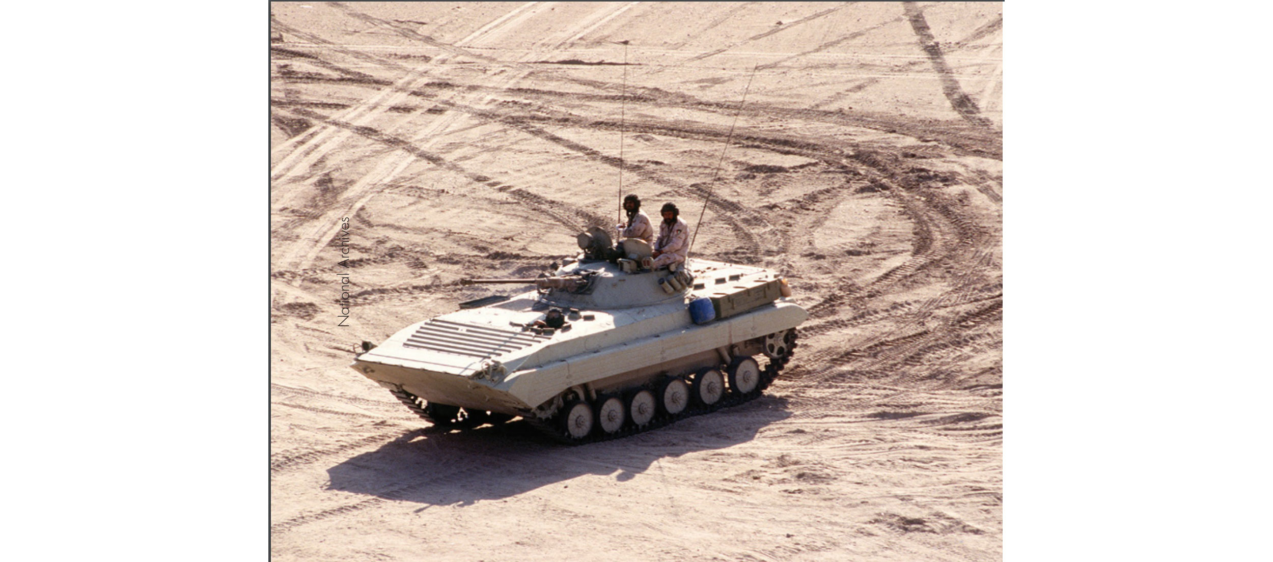 Overhead shot of a Kuwaiti Army BMP–2 infantry fighting vehicle taking part in Operation Vigilant Warrior.