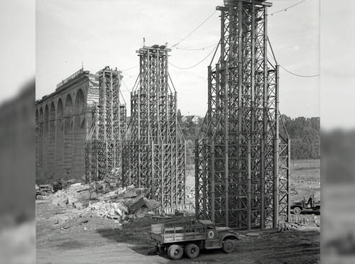 The building a bridge.