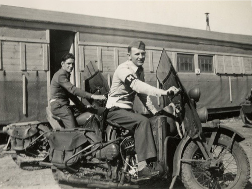 Photo of the display at the Transportation Museum of the Harley-Davidson Model 50 WLA.