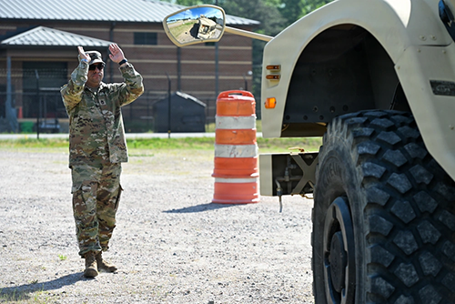 Ground guidance for a Mine-Resistant Armor Protected All-Terrain Vehicle.