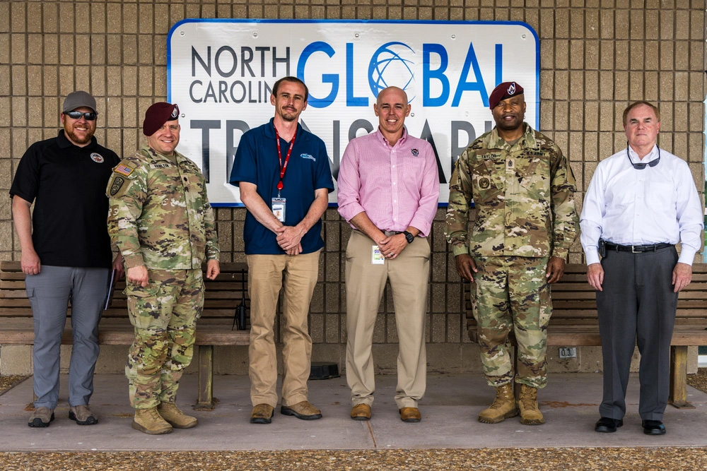 Photo By Spc. PS Bailey Whilden | U.S. Army transportation planners from the XVIII Airborne Corps Transportation Office, FORSCOM Installation Deployment Support Team (iDST), and officials from North Carolina Global TransPark (GTP) pose for a group photo in Kinston, N.C., April 25, 2025. A potential partnership with North Carolina Global TransPark increases the XVIII Airborne Corps’ ability to respond swiftly during emergencies. (U.S. Army photo by Spc. PS Bailey Whilden)