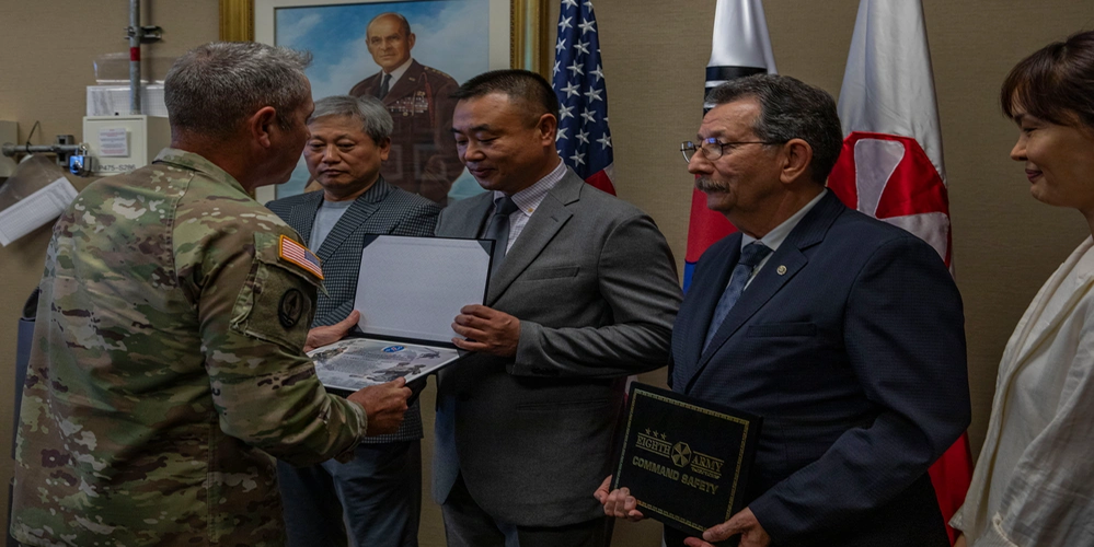 Photo By Sgt. Jason Palacios | Brig. Gen. Sean Crockett, Eighth Army acting commander, presents Soldiers and civilians individual and organizational safety awards during a special ceremony honoring our safety specialists at Camp Humphreys, South Korea, July 31, 2025.