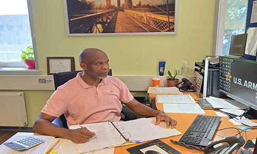 Courtesy Photo | Dennis Labee is the lead transportation assistant at Logistics Readiness Center Wiesbaden, 405th Army Field Support Brigade. Originally from Nigeria, when Labee first moved to Wiesbaden, Germany, in 2000 he said he was flipping burgers at the food court on Clay Kaserne. Now, he’s a valued team member and local national employee with LRC Wiesbaden and their personal property subject matter expert and trusted customer support assistant.