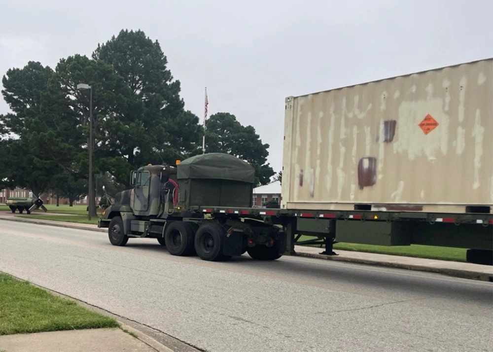 Photo By Catrina Goddard | The 1482nd Transportation Company, Army National Guard, out of Ohio worked with the McAlester Army Ammunition Plant’s depot operations team to load and transport ammunition to its destination.