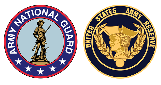 The National Guard and Army Reserve Crests side by side representing all the reserve components.