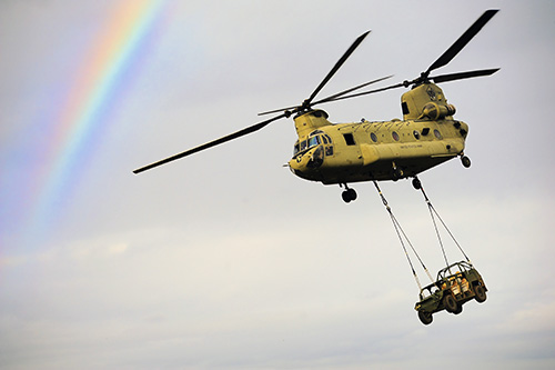 Chinook helicopter slingload with a HUMV