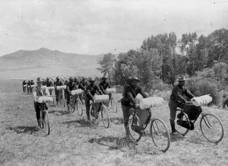 The 25th Infantry Bicycle Corps, also known as the Buffalo Soldiers, ride bicycles in 1897. Courtesy photo | Archives & Special Collections Mansfield Library University of Montana