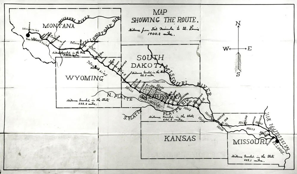The 1,900-mile route traversed mountains, rivers and deserts in five states. National Archives