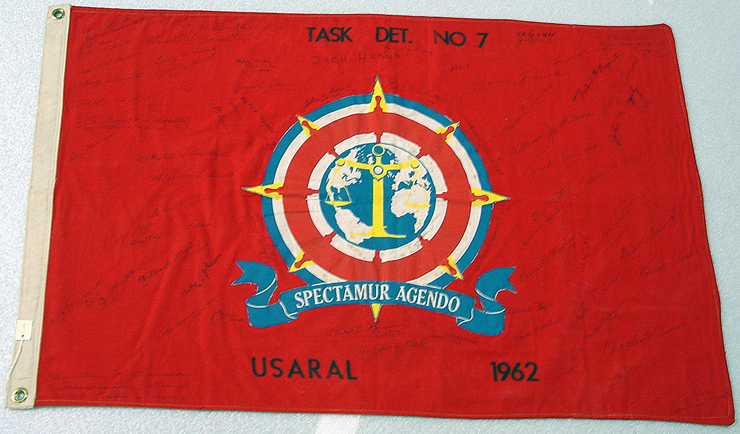 This flag was used and signed by members of Task Detachment 7 of the U.S. Army Transportation Board during Project GREAT BEAR 