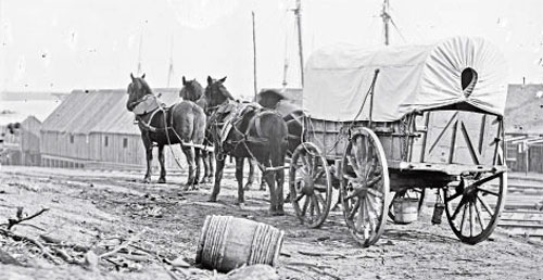 Four mule Wagon, at City Point, Virginia in 1864, 4during the Civil War.