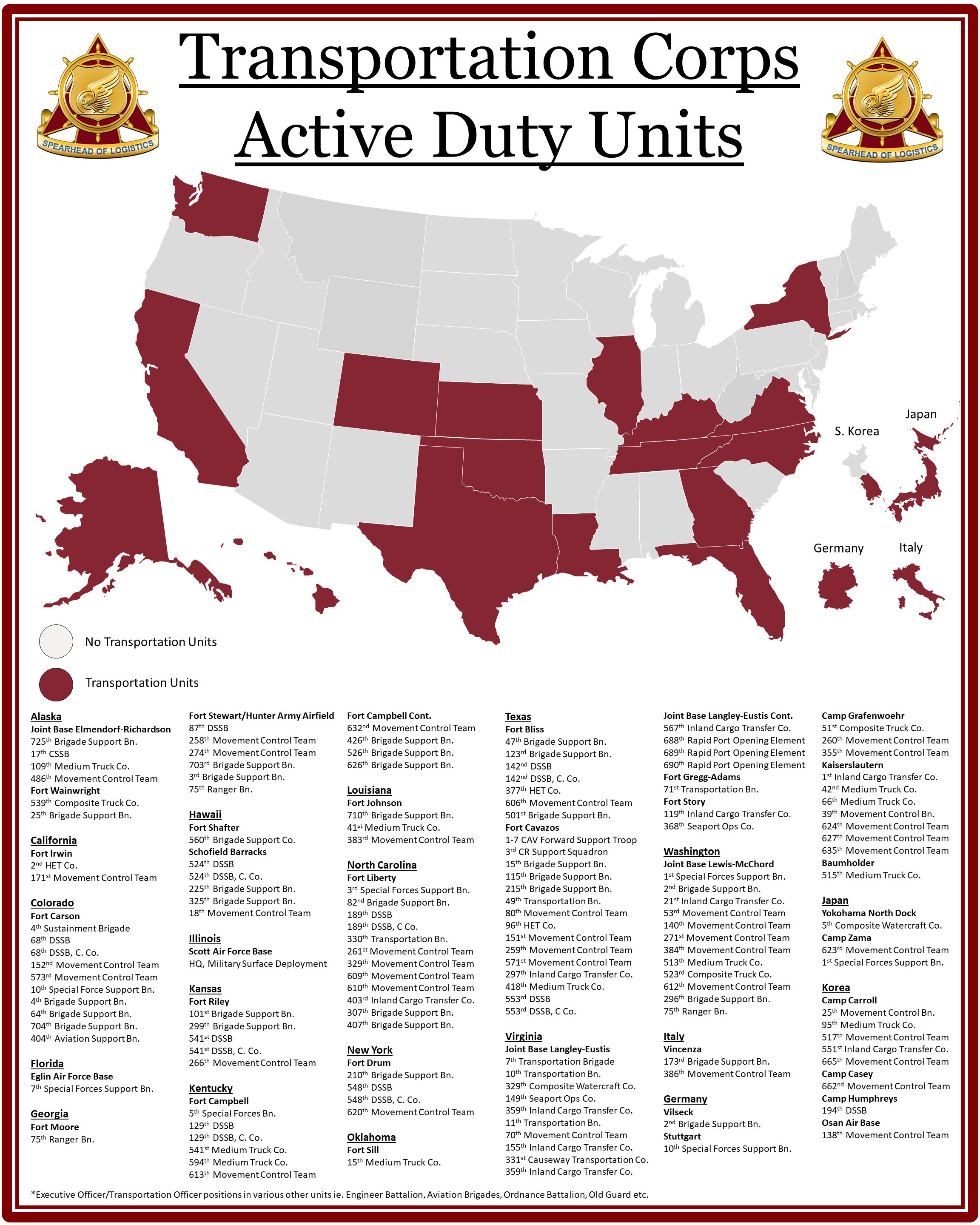 88A Officer locations for Regular or Active Duty Army
