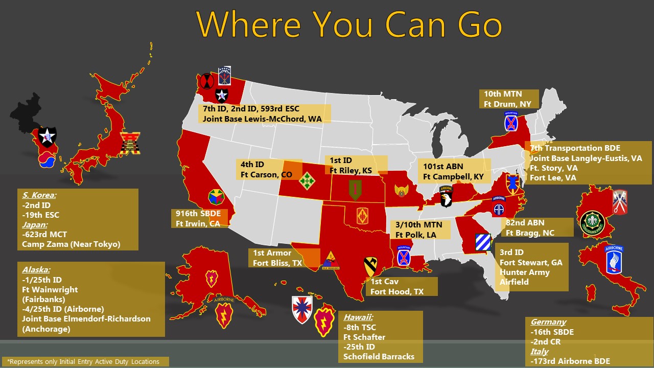 88A Officer locations for Regular or Active Duty Army